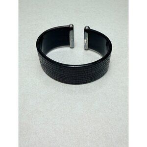 Ralph Lauren Black Croc Embossed Wide Cuff Bracelet Statement Chic